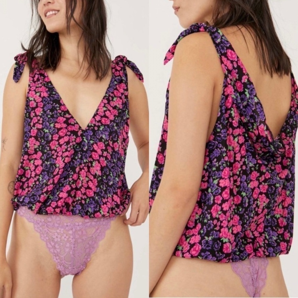 NWT Free People Bare It All Floral Cowl Back Tie Shoulder Bodysuit Party Combo